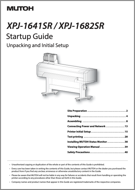Mutoh XPJ-1641SR / XPJ-1682SR Startup Guide